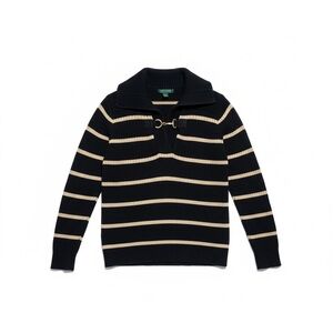 Lauren Ralph Lauren Vintage Stripe Sweater Women's Large Black Gold Metallic